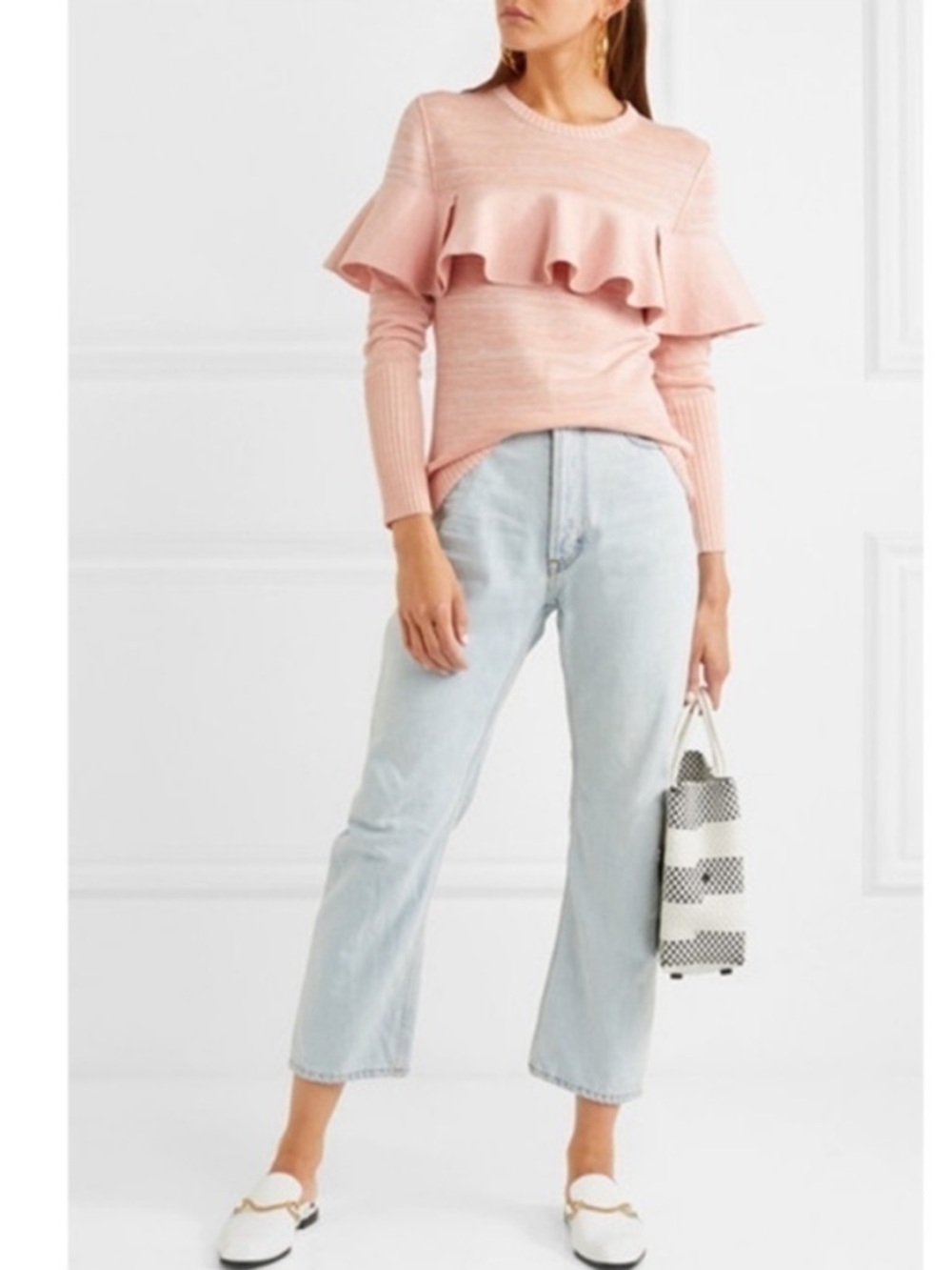 Apeice Apart Pink Ruffle Cotton Lightweight Marled Sweater Size S